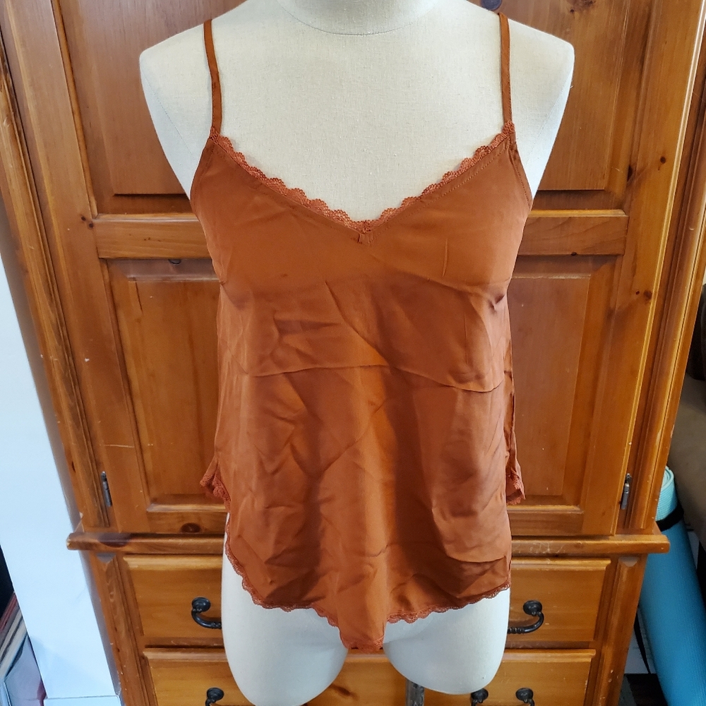 Silk Xs Lace Tank Rust Orange Lace Trim Cami Top Pumpkin Spice